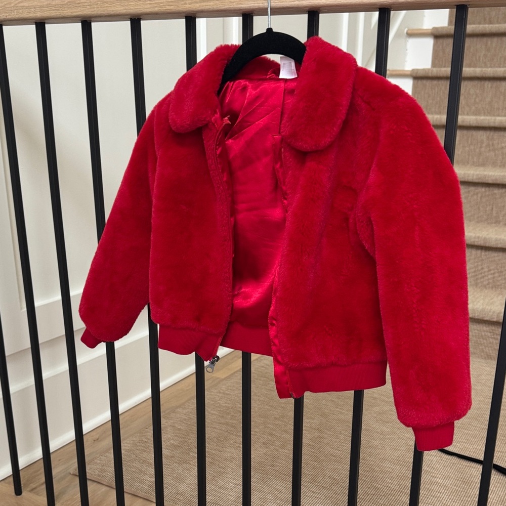 Hanna Andersson Vibrant Red Faux Fur Puffer Jacket